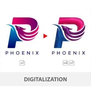 Embroidery design digitalization service converting logo from JPG to DST and EMB file formats