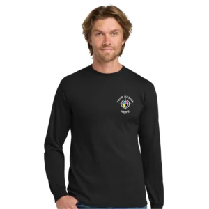 Gildan Heavy Cotton 100% Cotton Long Sleeve T-Shirt in black with custom logo print