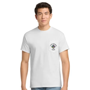 Gildan Ultra Cotton white pocket t-shirt with customizable logo design