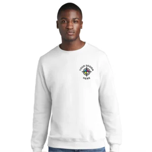 Port & Company Core Fleece crewneck sweatshirt in white with customizable logo