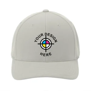 Port Authority Flexfit 110 Cool & Dry Mini Pique Cap in light gray with custom embroidery design