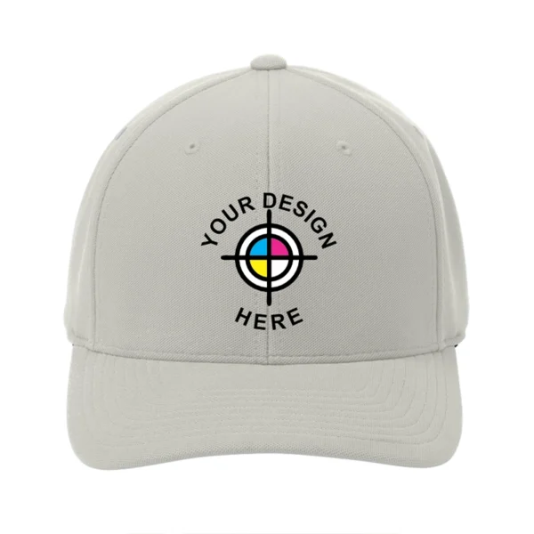 Port Authority Flexfit 110 Cool & Dry Mini Pique Cap in light gray with custom embroidery design