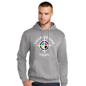 Port & Company Core Fleece Pullover Hoodie in athletic grey with customizable logo design