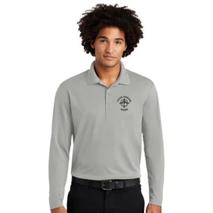 Sport-Tek PosiCharge RacerMesh Long Sleeve Polo in gray with custom embroidery design
