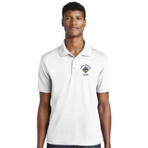 Sport-Tek PosiCharge RacerMesh Polo in white with custom embroidery design