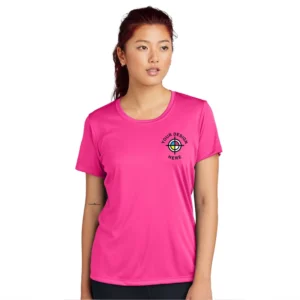 Sport-Tek women’s PosiCharge competitor tee in pink with custom logo