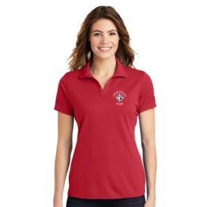 Sport-Tek Women’s PosiCharge RacerMesh Polo in red with custom logo embroidery