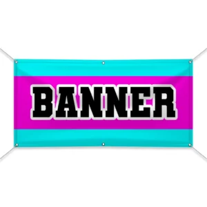 Colorful custom vinyl banner with bold text design