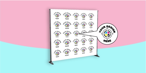 Custom step and repeat backdrop banner printed by 305 Print Shop in Miami.