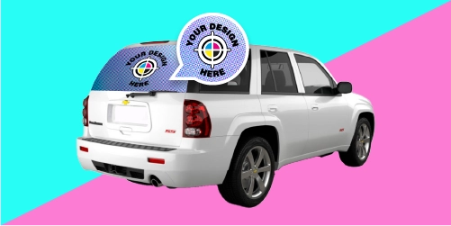 Custom window perf vinyl on car rear window